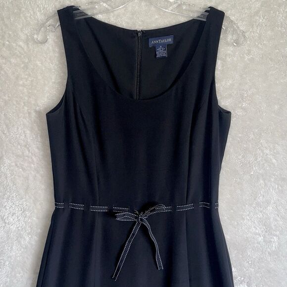 Loft Black Silk Dress Size 6 White Dotted Ribbon Sleeveless Casual Feminine - Picture 3 of 11